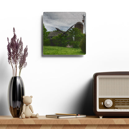 U R There Photography Higgins Road Greys Beyond the Greens Rustic Farmhouse Acrylic Analog Wall Clock