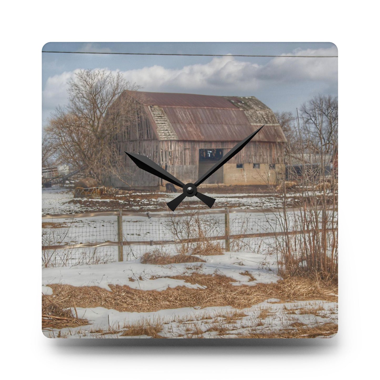 U R There Photography Babcock Road Red Rustic Farmhouse Acrylic Analog Wall Clock