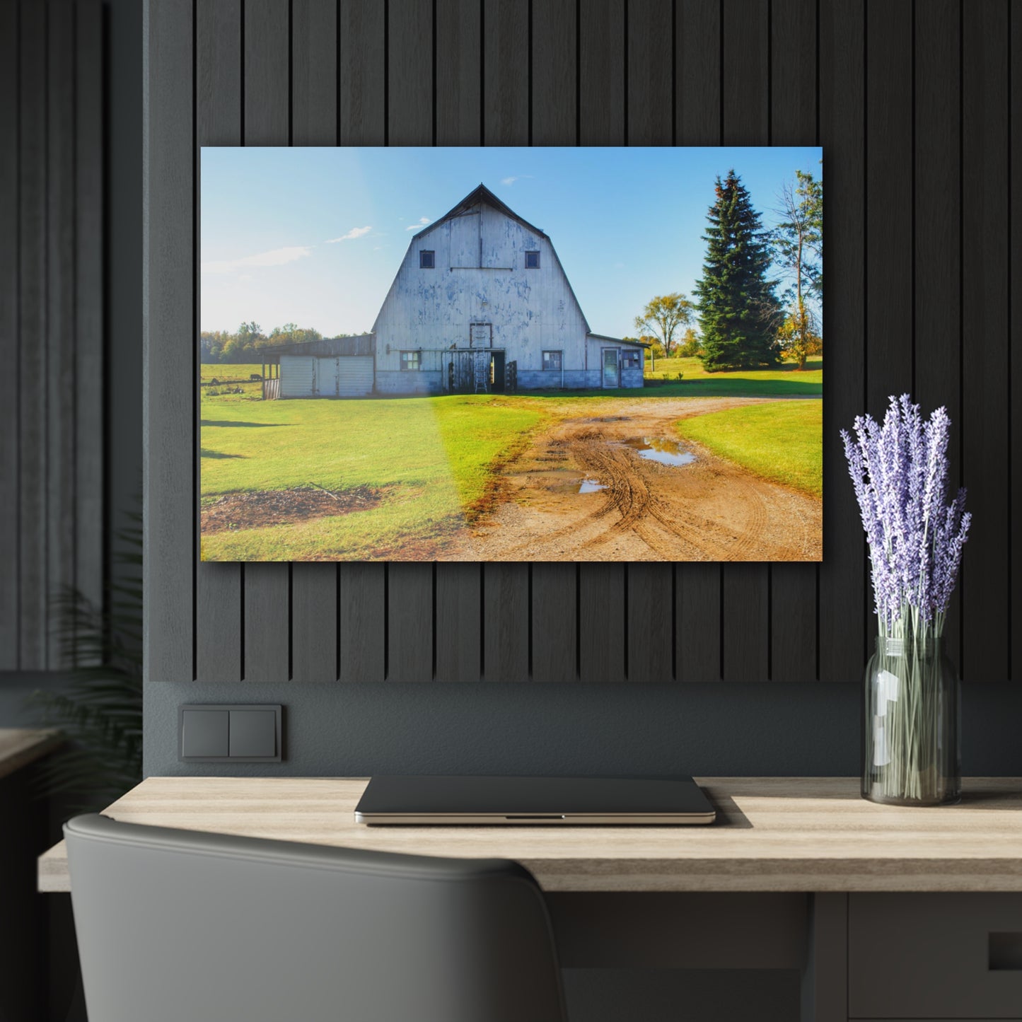 U R There Photography Yale Fremont Road Grey Rustic Farmhouse Acrylic Wall Print
