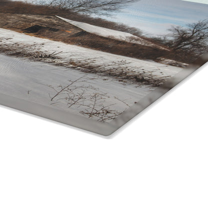 U R There Photography Frozen Grey Shack of Kingston Rustic Farmhouse Tempered-Glass Cutting Board