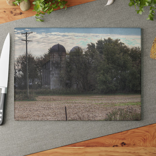 U R There Photography Burnside Road Grey I Rustic Farmhouse Tempered-Glass Cutting Board