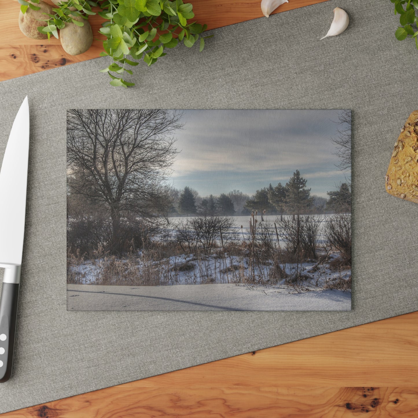 U R There Photography Winter in Mayfield Rustic Farmhouse Tempered-Glass Cutting Board