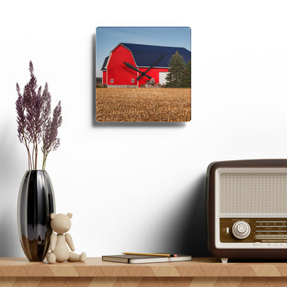 U R There Photography Kirk Road Modern Red Rustic Farmhouse Acrylic Analog Wall Clock