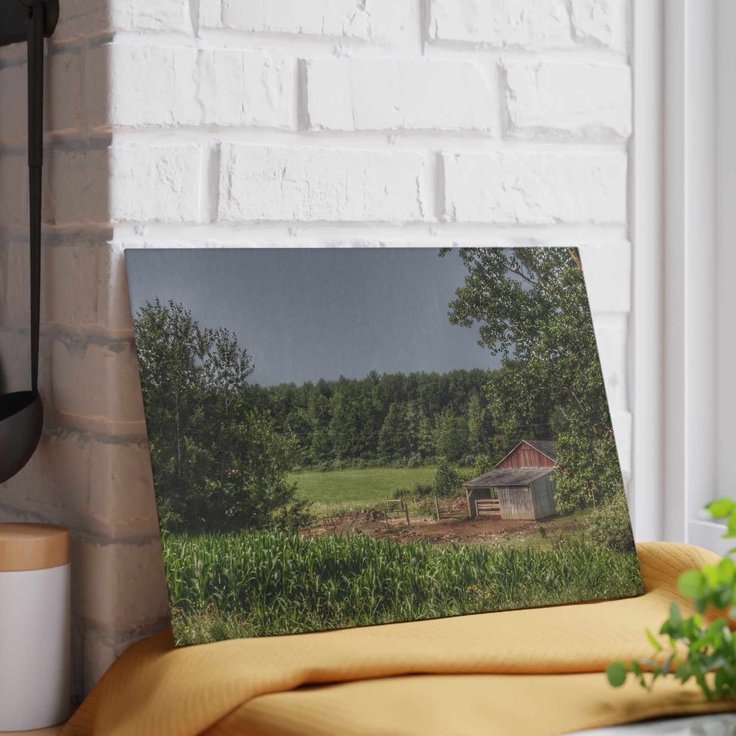 U R There Photography West Oregon Road Hidden Red I Rustic Farmhouse Tempered-Glass Cutting Board