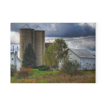 U R There Photography Baldwin White and Silo Rustic Farmhouse Tempered-Glass Cutting Board