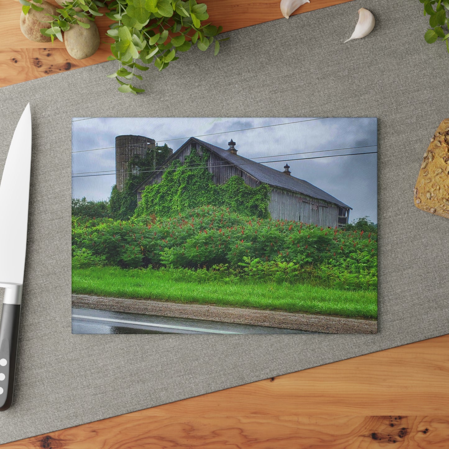 U R There Photography Metamora M-24 Grey IV Rustic Farmhouse Tempered-Glass Cutting Board