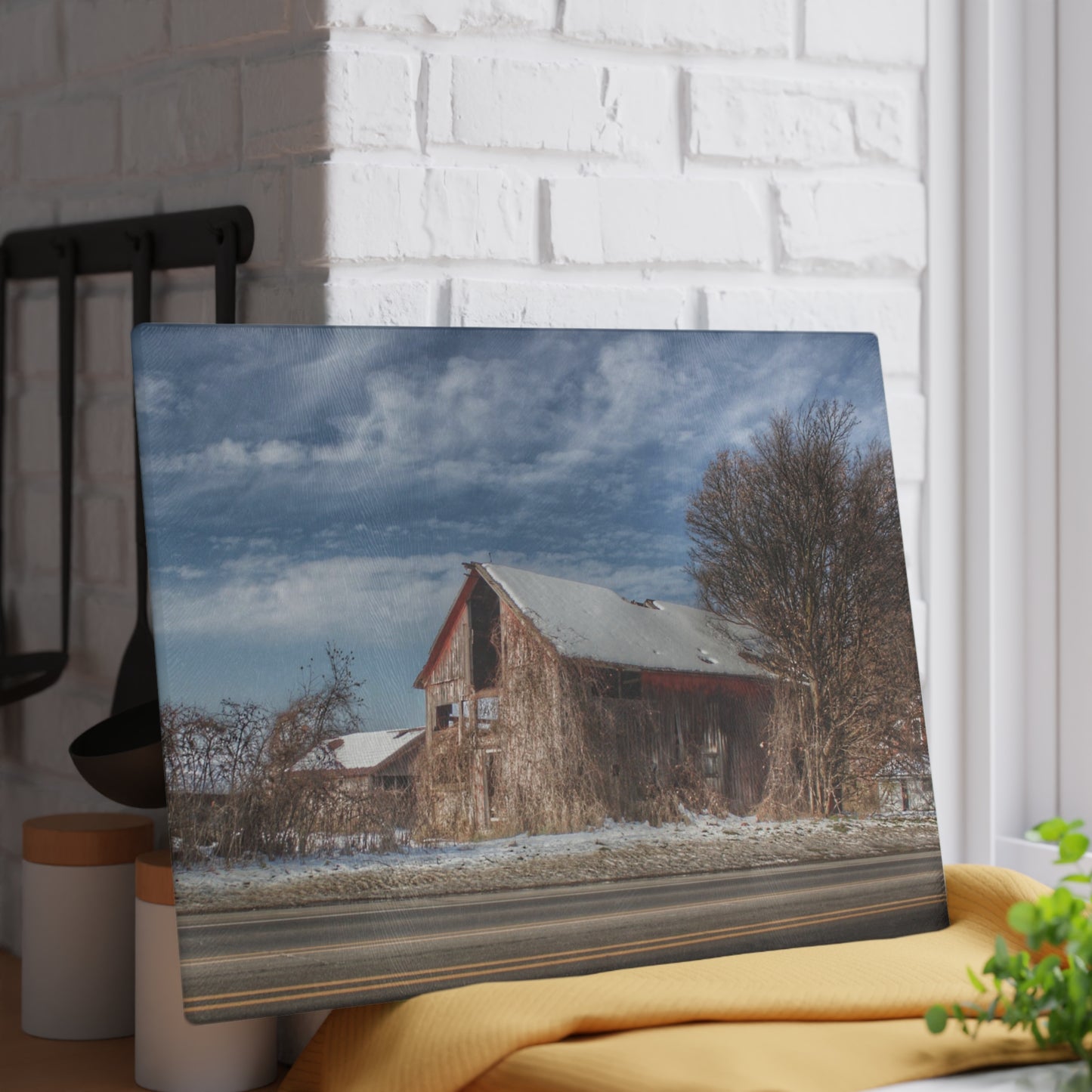 U R There Photography Almont Van Dyke Red II Rustic Farmhouse Tempered-Glass Cutting Board