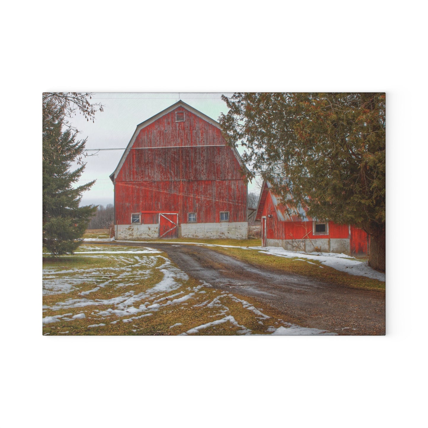 U R There Photography West Barnes Lake Reds Rustic Farmhouse Tempered-Glass Cutting Board