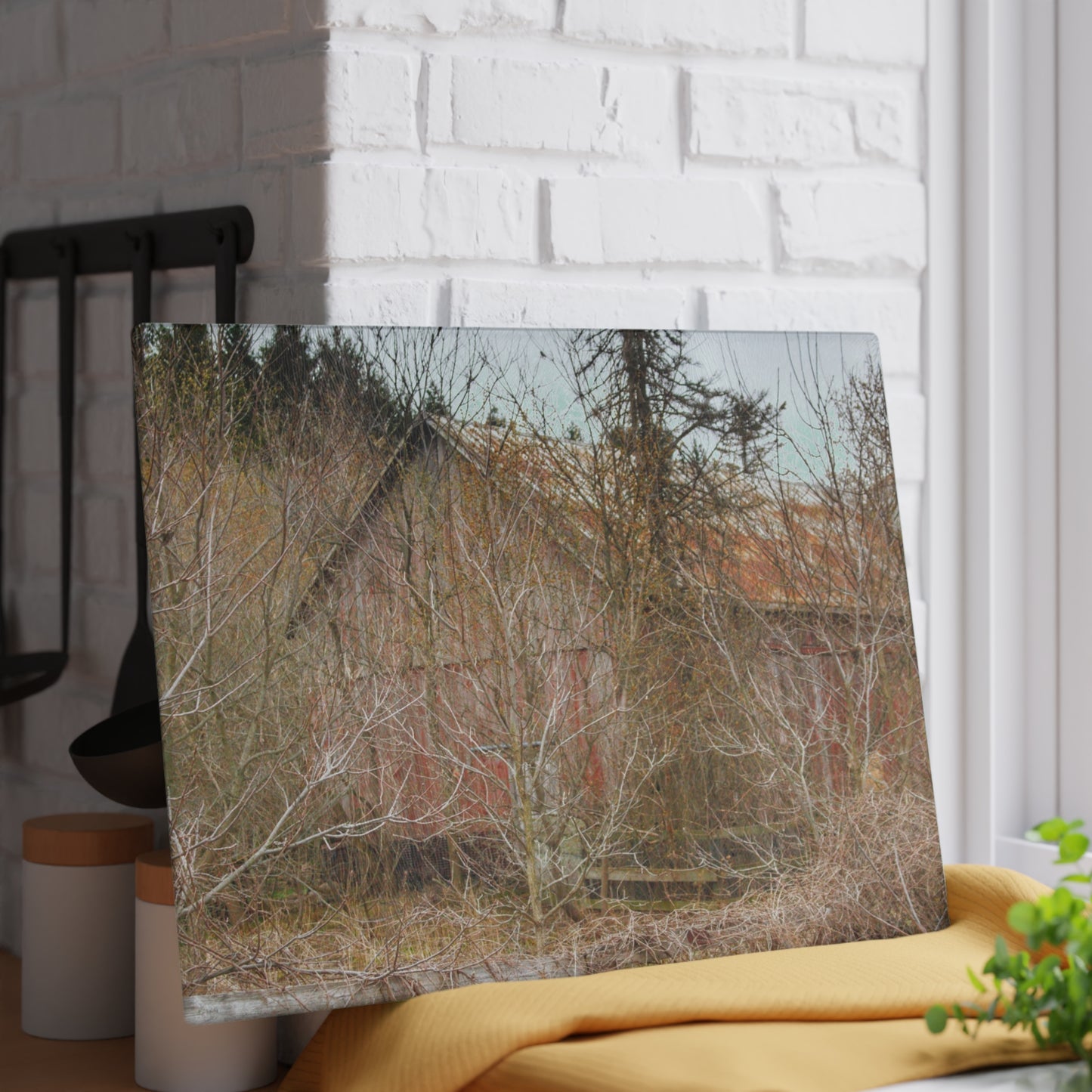 U R There Photography Klam Road Hidden Gable Red Rustic Farmhouse Tempered-Glass Cutting Board