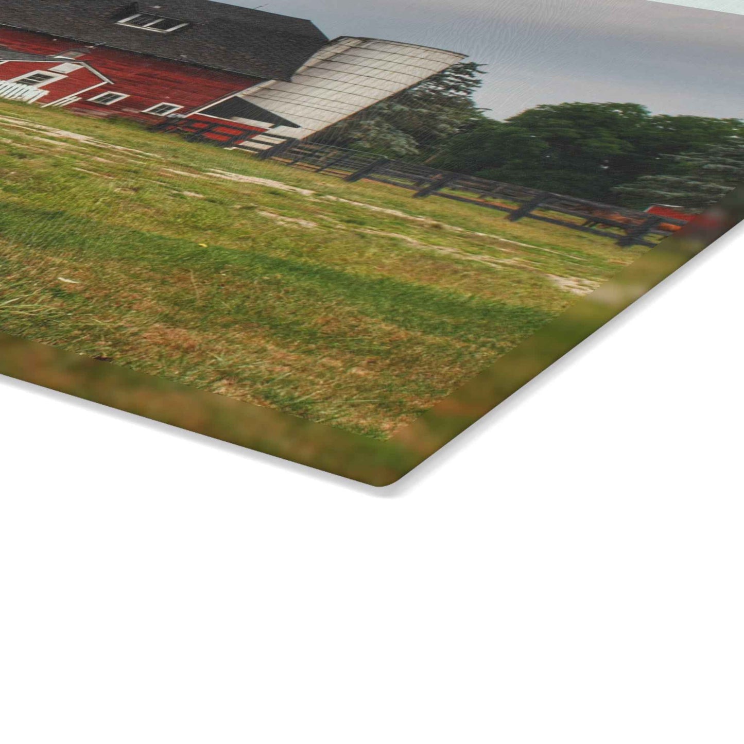 U R There Photography Oxford Old Red and Silo Rustic Farmhouse Tempered-Glass Cutting Board