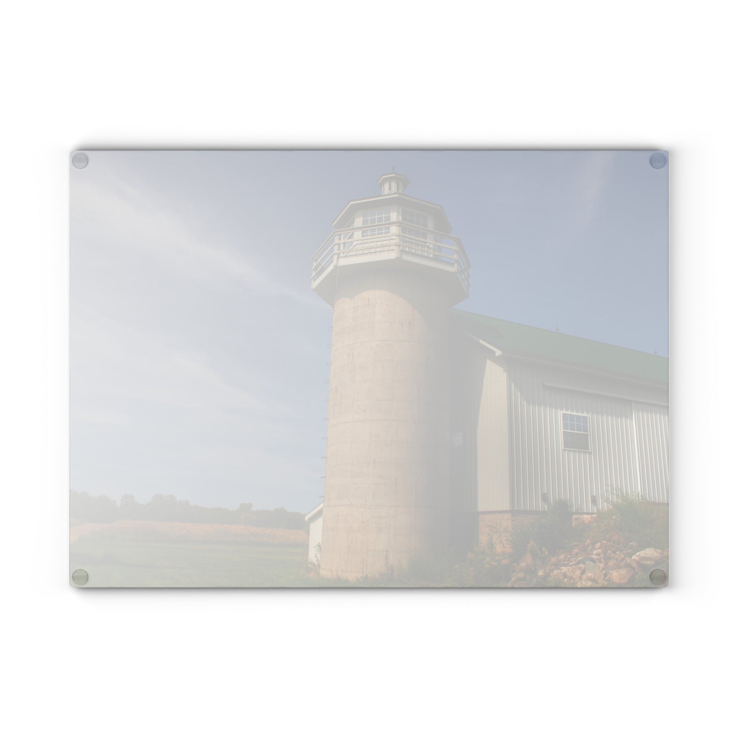 U R There Photography Phelps Road Lighthouse Barn II Rustic Farmhouse Tempered-Glass Cutting Board