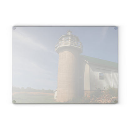 U R There Photography Phelps Road Lighthouse Barn II Rustic Farmhouse Tempered-Glass Cutting Board