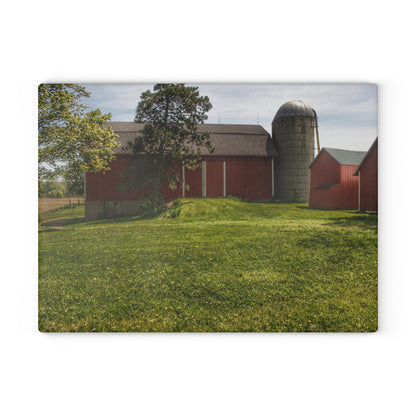 U R There Photography Maple Leaf Road Red Rustic Farmhouse Tempered-Glass Cutting Board
