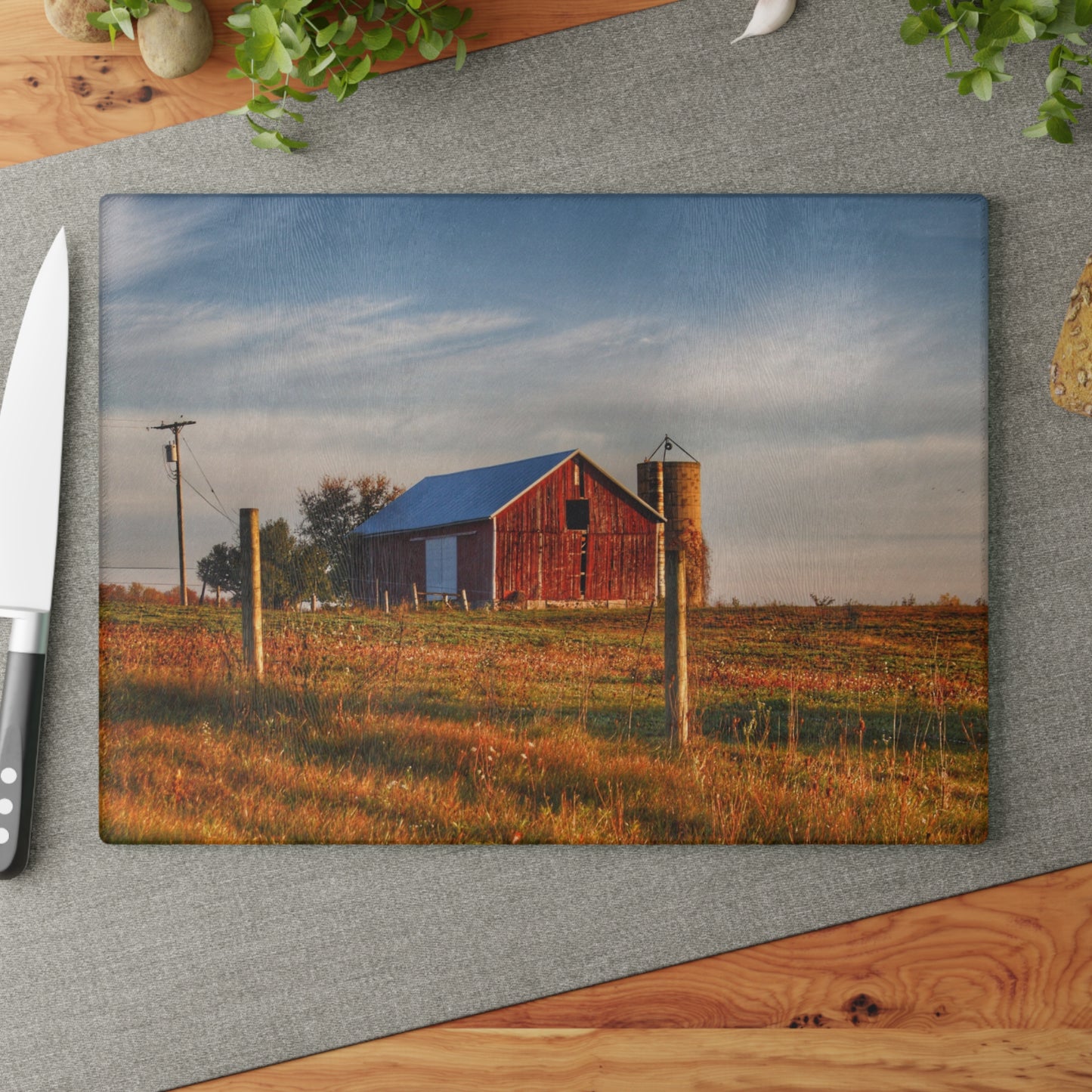 U R There Photography North Lake Pleasant Little Red II Rustic Farmhouse Tempered-Glass Cutting Board