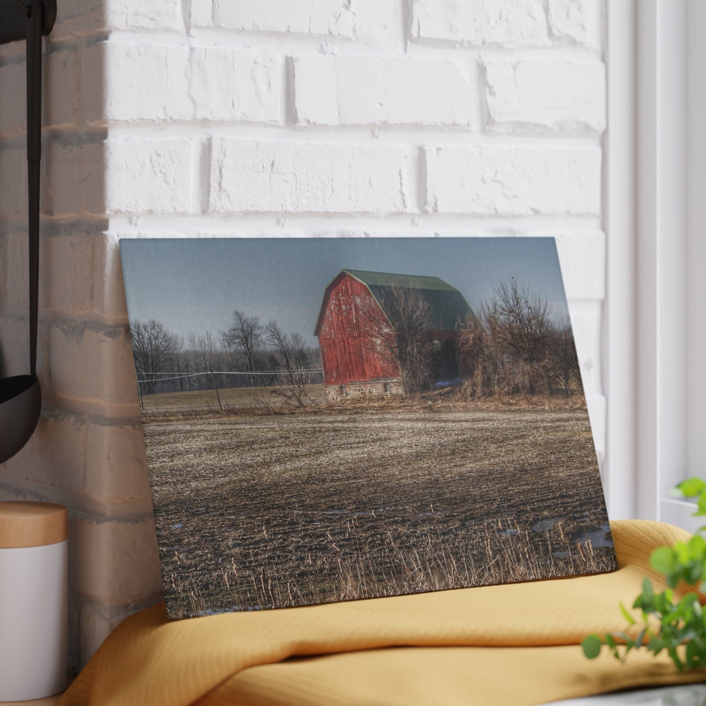 U R There Photography Bowers Road Goodland Red Rustic Farmhouse Tempered-Glass Cutting Board