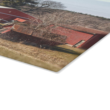 U R There Photography Bronson Lake Reds Rustic Farmhouse Tempered-Glass Cutting Board 8"x 11"