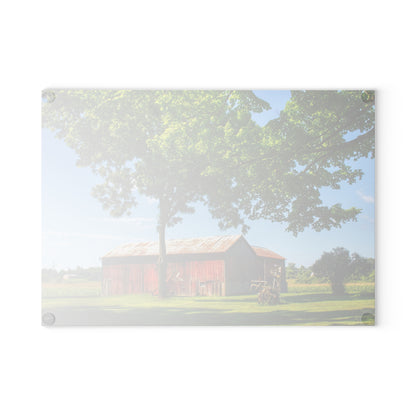 U R There Photography Hunters Creek Little Red Cow Barn Rustic Farmhouse Tempered-Glass Cutting Board