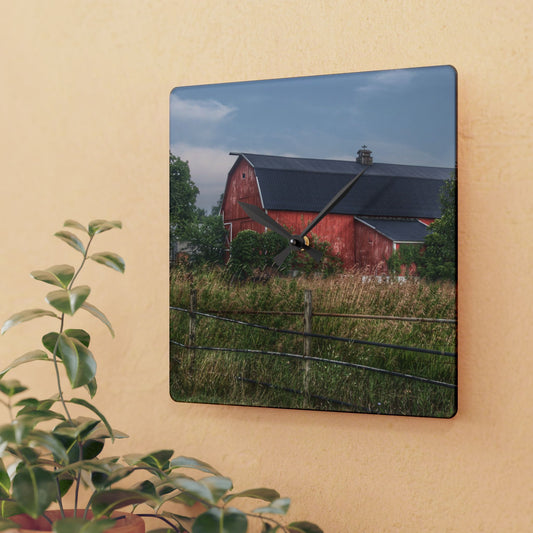 U R There Photography Snook Road Red Rustic Farmhouse Acrylic Analog Wall Clock
