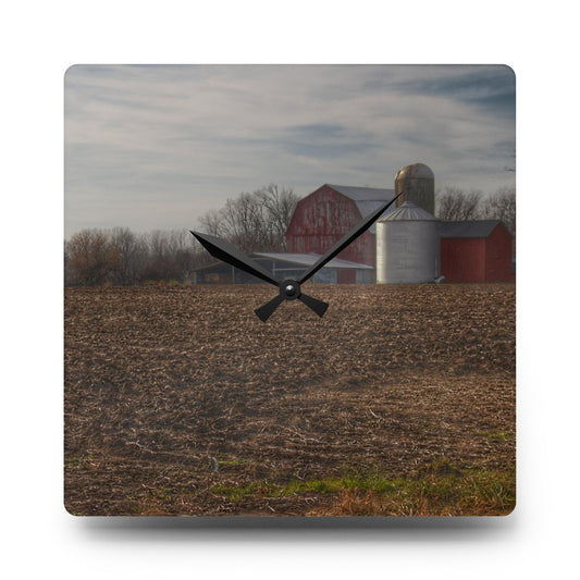 Cumber Road Red II Rustic Farmhouse Acrylic Analog Wall Clock 10.75'' × 10.75'' (Square)