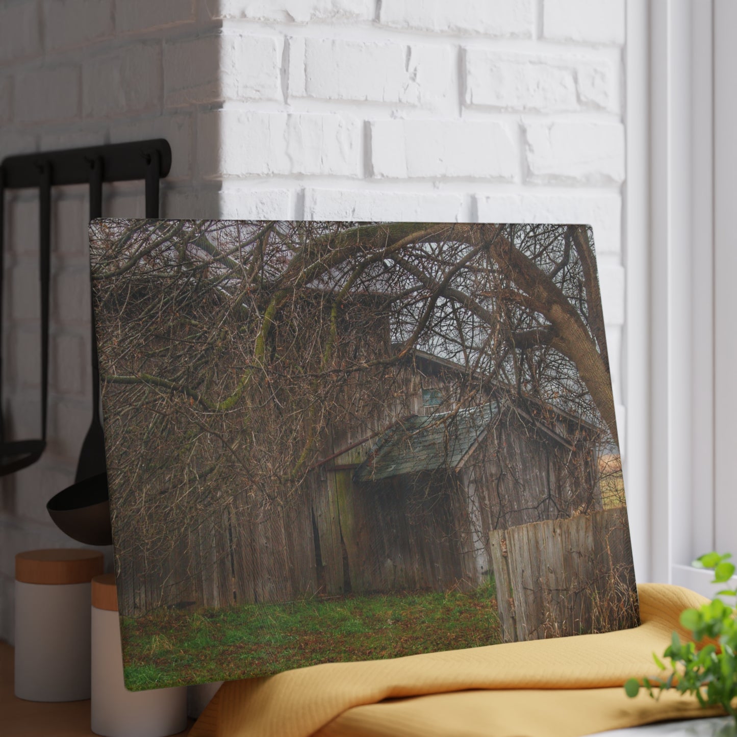U R There Photography Bowers Road Greys III Rustic Farmhouse Tempered-Glass Cutting Board