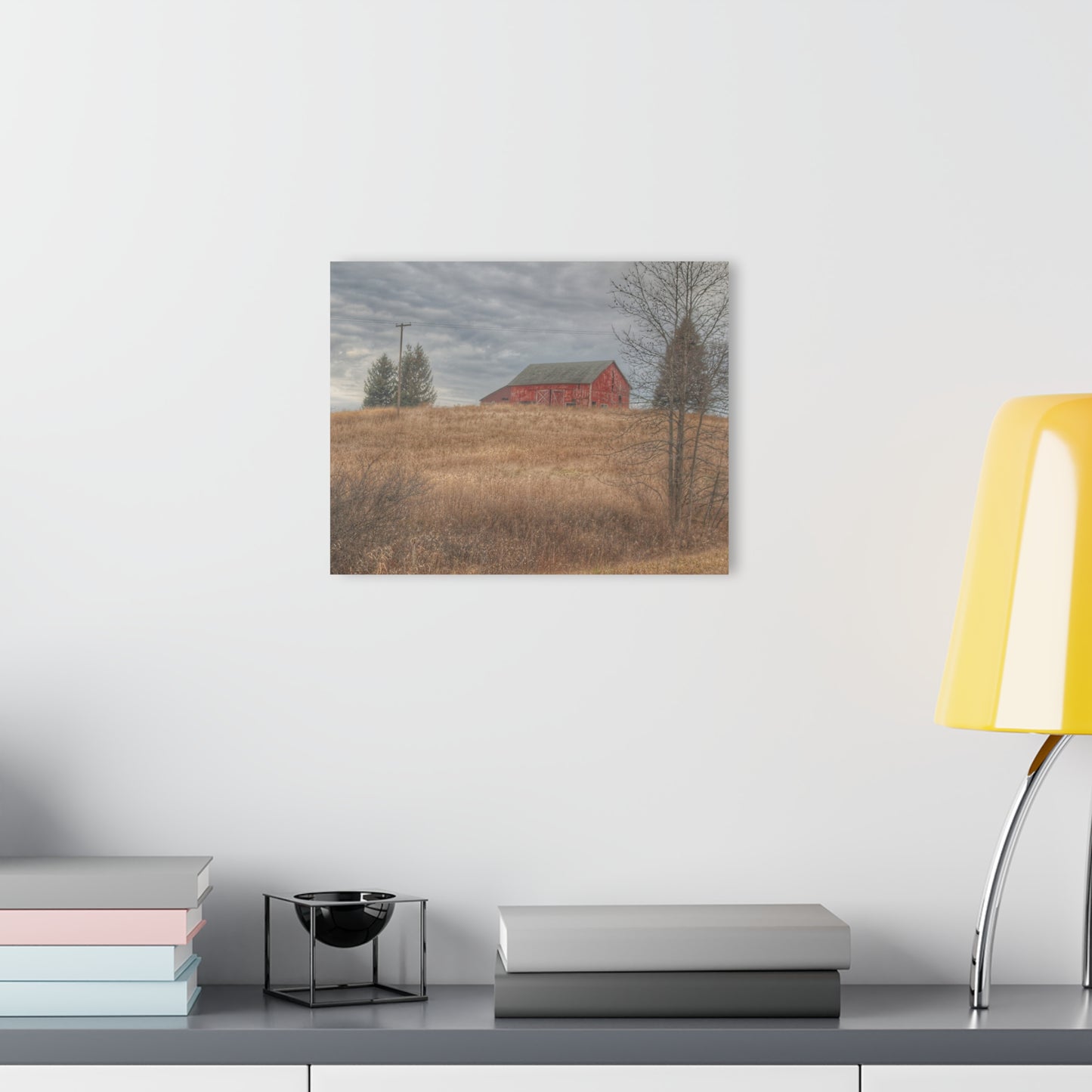 U R There Photography Grey Road Hillside Red I Rustic Farmhouse Acrylic Wall Print