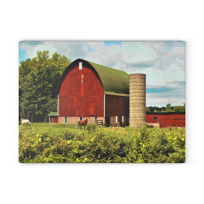 U R There Photography Elmwood Road Red and Horses Rustic Farmhouse Tempered-Glass Cutting Board