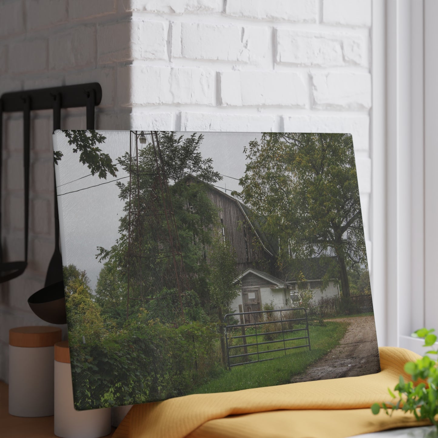 U R There Photography Noble Road Hidden Grey Rustic Farmhouse Tempered-Glass Cutting Board