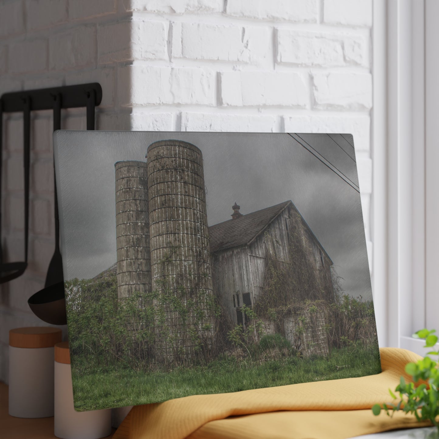 U R There Photography Metamora M-24 Grey I Rustic Farmhouse Tempered-Glass Cutting Board