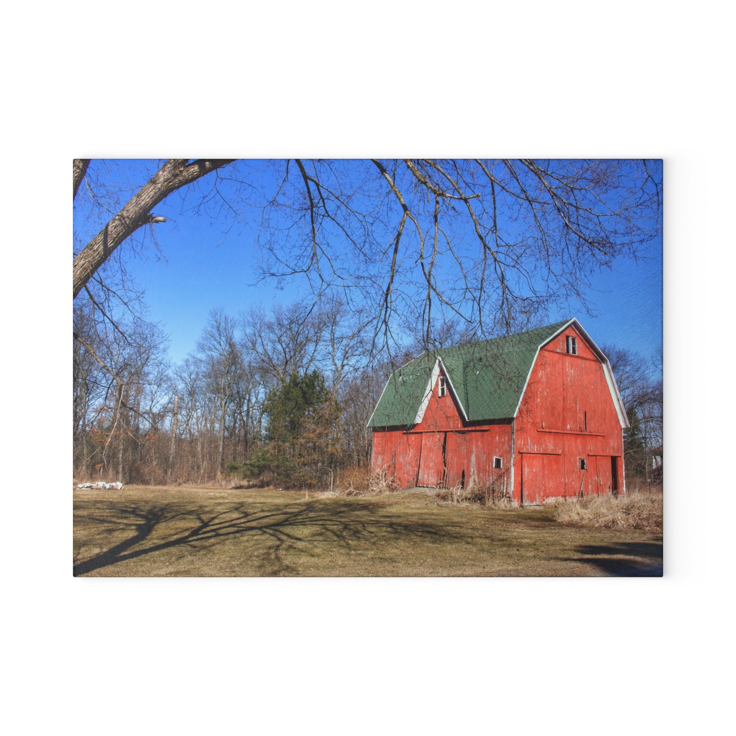 U R There Photography Hickory Ridge Red I Rustic Farmhouse Tempered-Glass Cutting Board