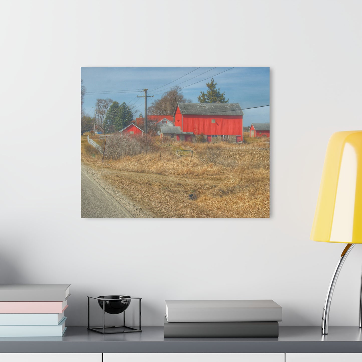 U R There Photography West Brown Road Red Rustic Farmhouse Acrylic Wall Print