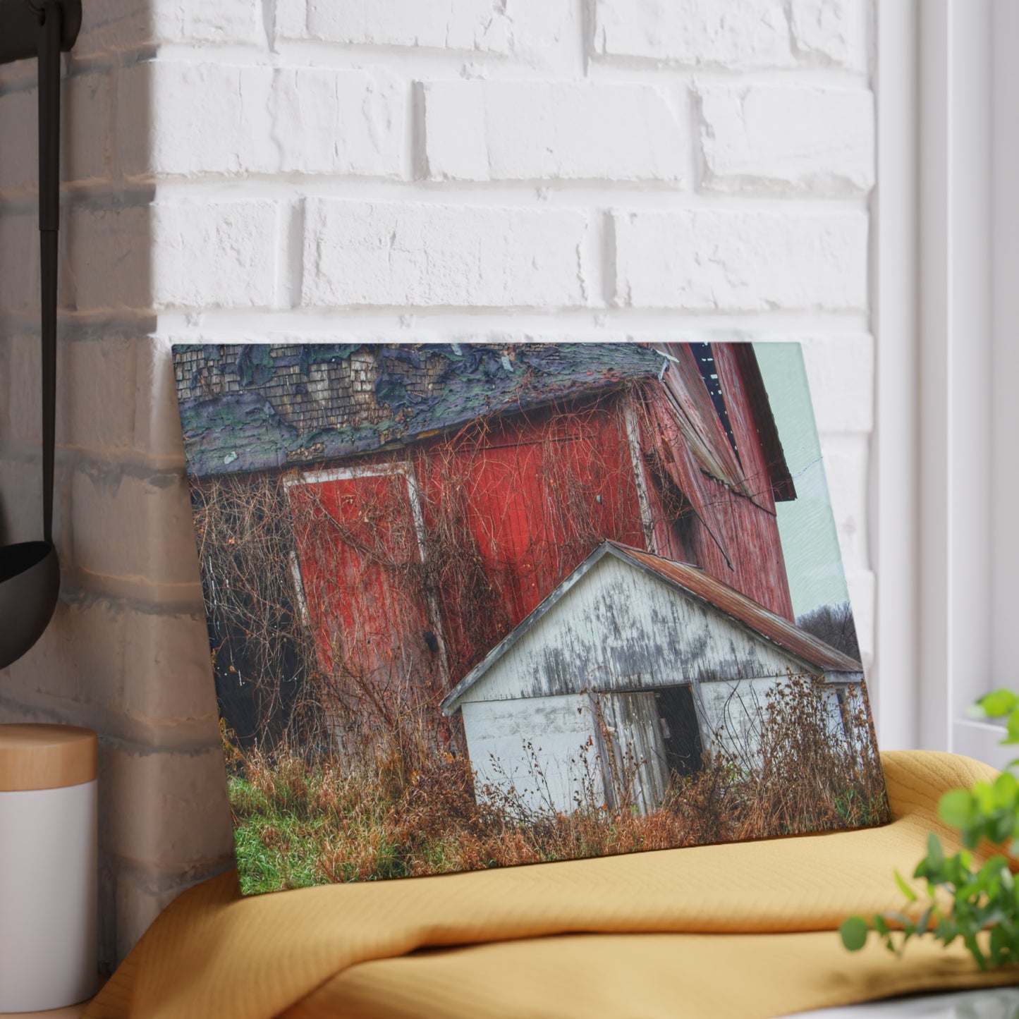 Barn Boutique Rustic Tempered-Glass Cutting Board| German Road Forgotten Red II