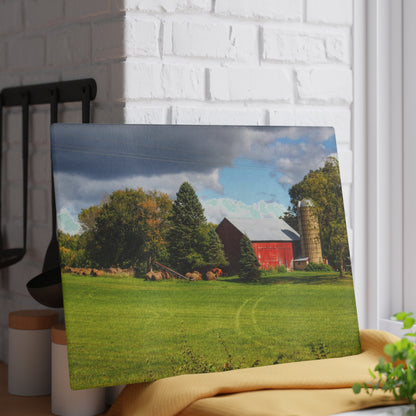 U R There Photography Columbiaville Road Red II Rustic Farmhouse Tempered-Glass Cutting Board