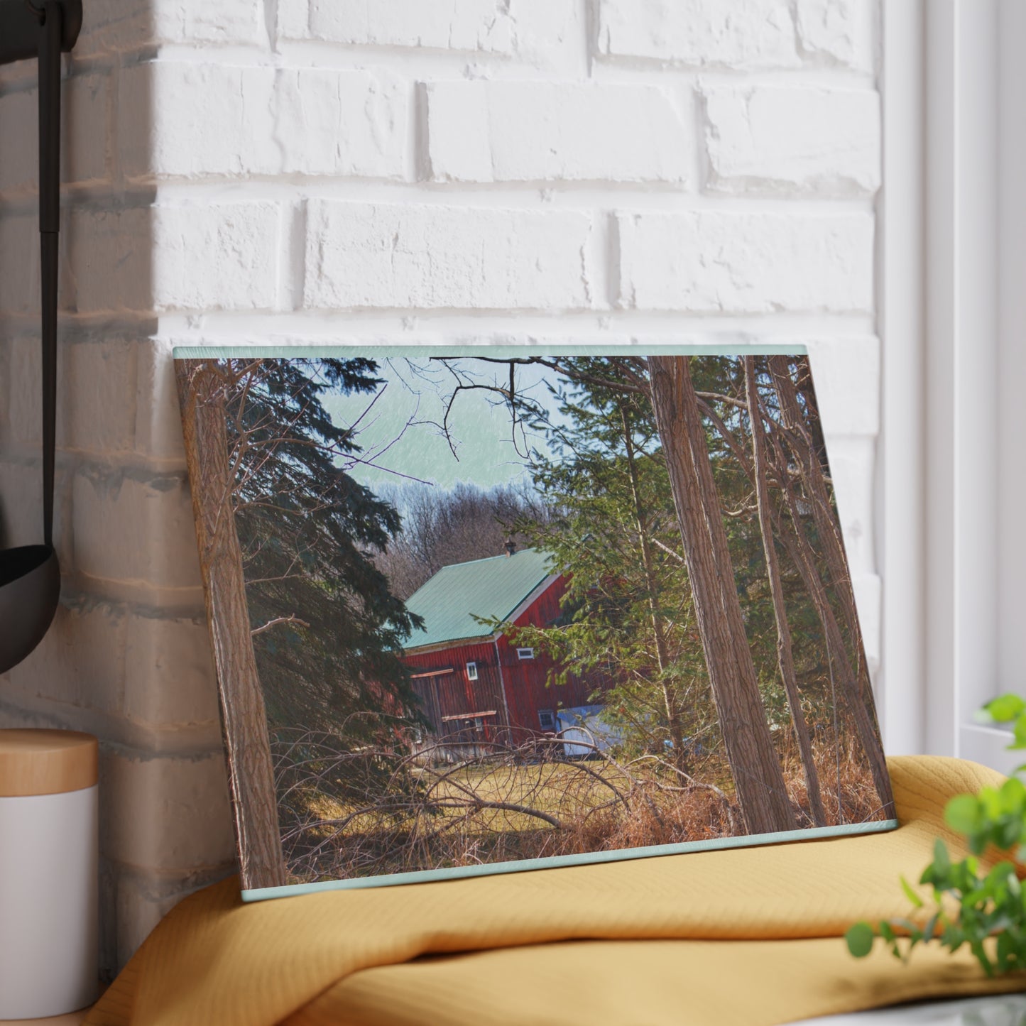 U R There Photography Bordman Road Hidden Red Rustic Farmhouse Tempered-Glass Cutting Board