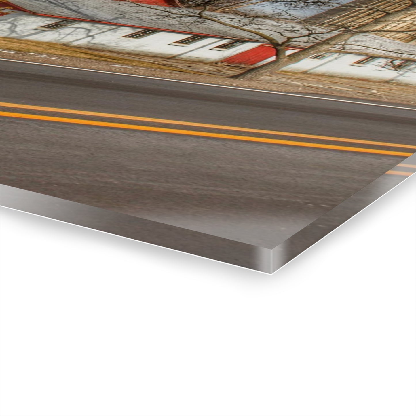 U R There Photography Newark Road Red and Silos III Rustic Farmhouse Acrylic Wall Print