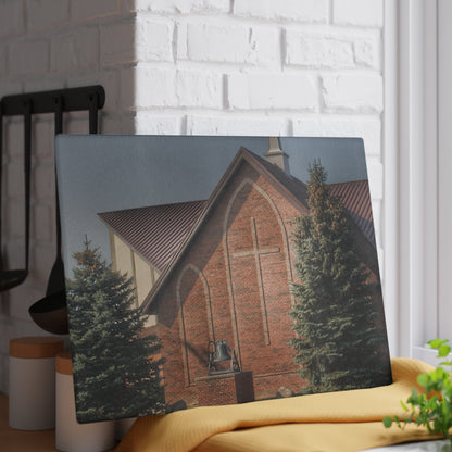 U R There Photography Church on Irish Road Rustic Farmhouse Tempered-Glass Cutting Board