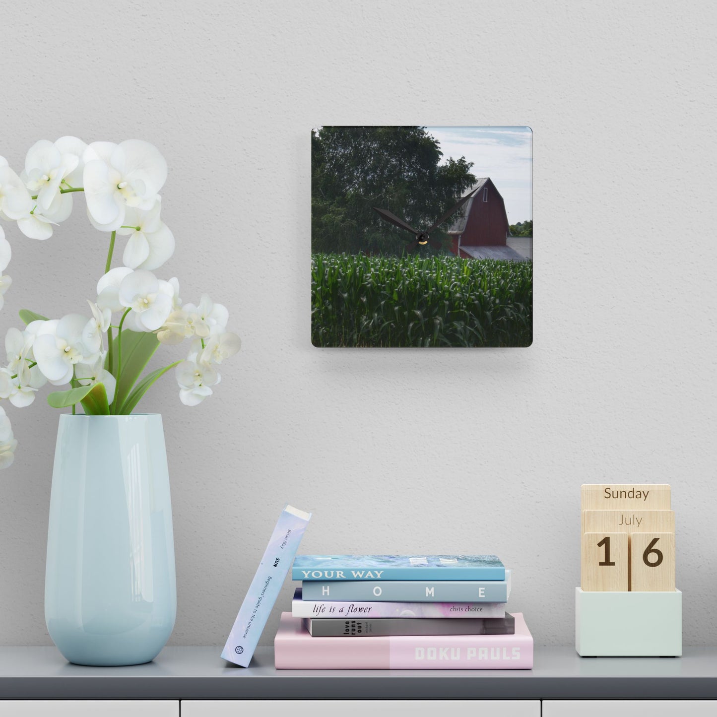 U R There Photography Above the Corn on Piersonville Road III Rustic Farmhouse Acrylic Analog Wall Clock