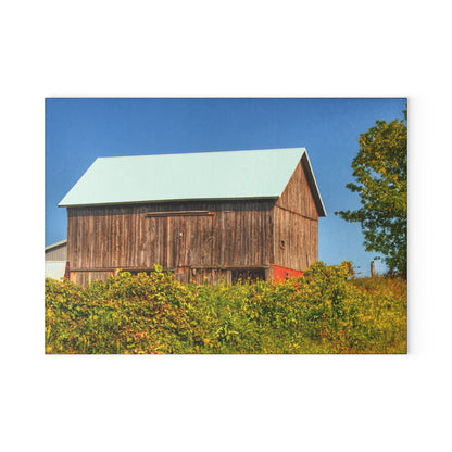 U R There Photography Hilltop High Grey Rustic Farmhouse Tempered-Glass Cutting Board