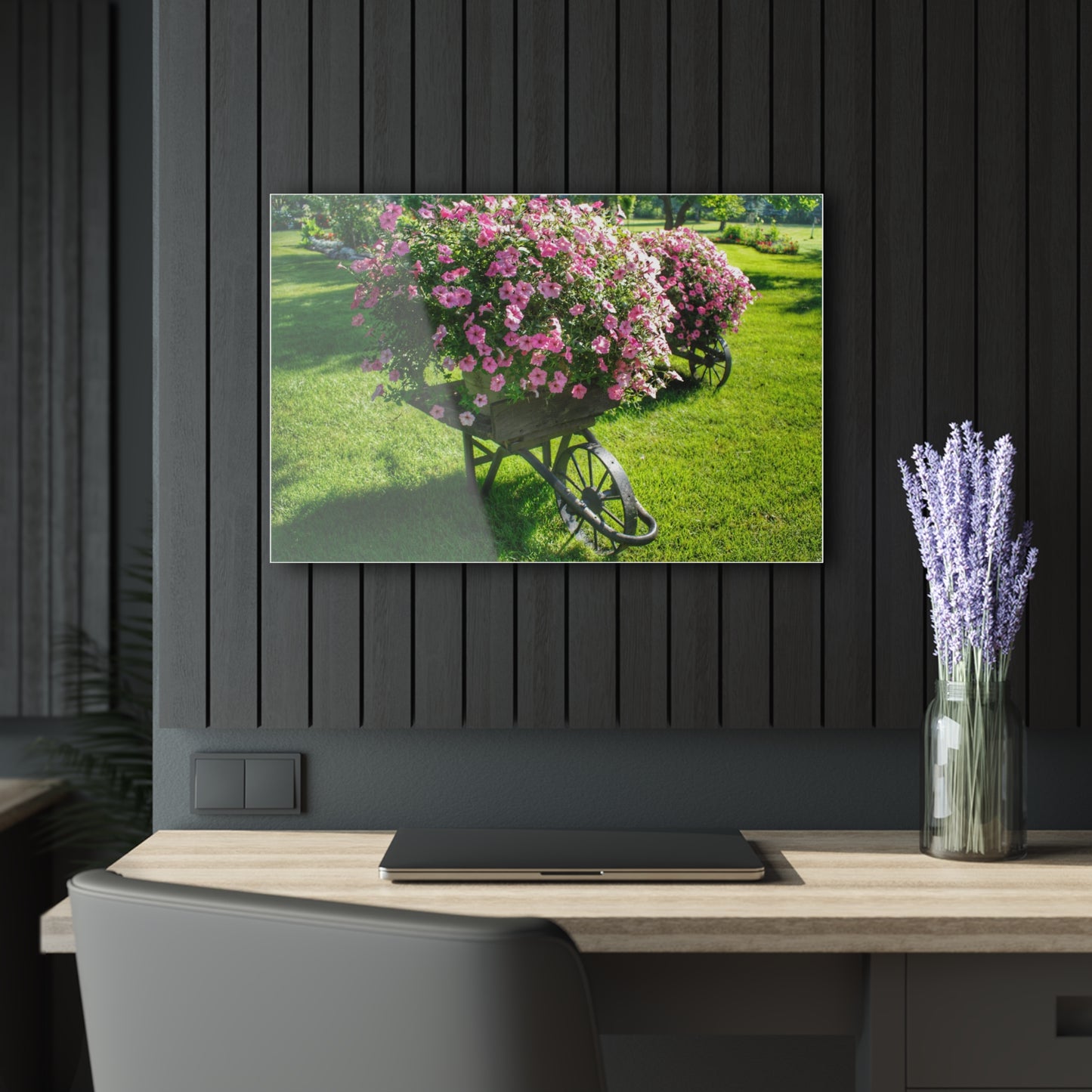 U R There Photography Wheelbarrow Full of Flowers Rustic Farmhouse Acrylic Wall Print