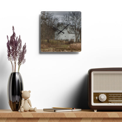 U R There Photography Oakwood Road White II Rustic Farmhouse Acrylic Analog Wall Clock
