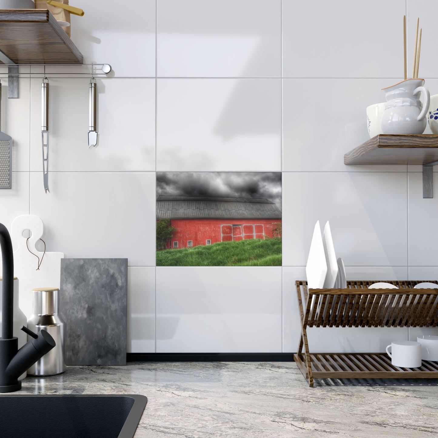 U R There Photography Stanley Road Red II Rustic Farmhouse Decorative Ceramic Tile