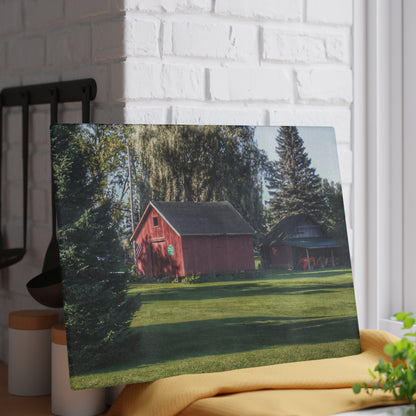 U R There Photography Rochester Road Mini-Reds Rustic Farmhouse Tempered-Glass Cutting Board