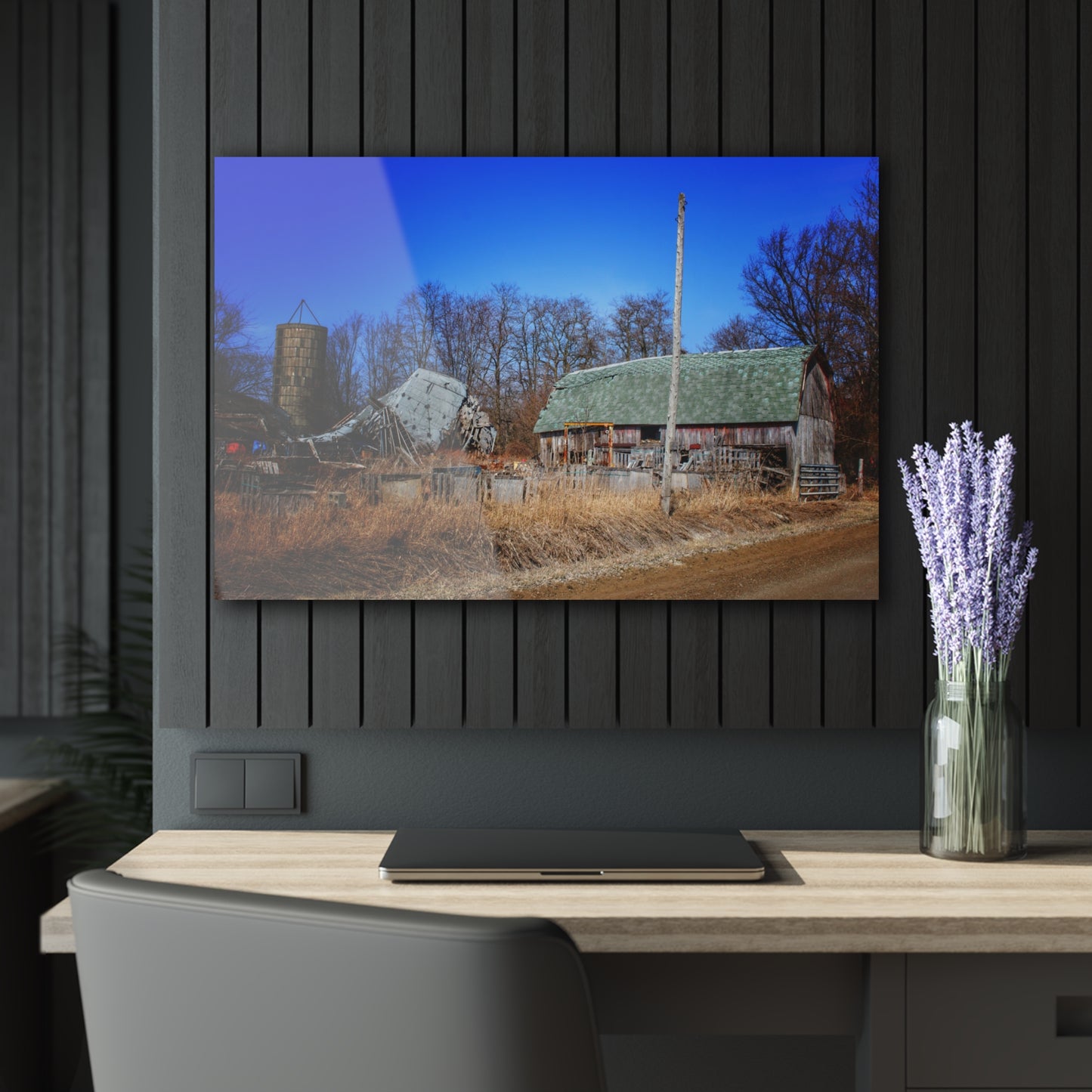Romeo Plank Road Forgotten Greys II Rustic Farmhouse Acrylic Wall Print 36" x 24" (Horizontal) 0.25''