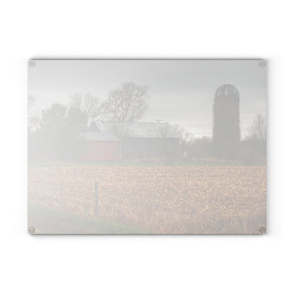 U R There Photography Dryden Road Gable Grey and Silo Rustic Farmhouse Tempered-Glass Cutting Board