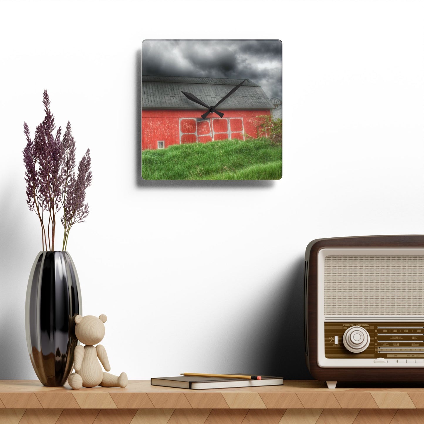 U R There Photography Stanley Road Red II Rustic Farmhouse Acrylic Analog Wall Clock