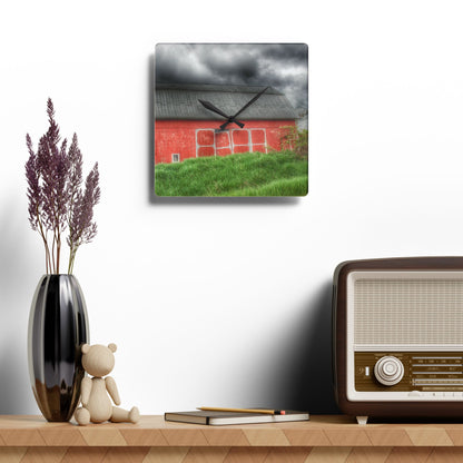 U R There Photography Stanley Road Red II Rustic Farmhouse Acrylic Analog Wall Clock