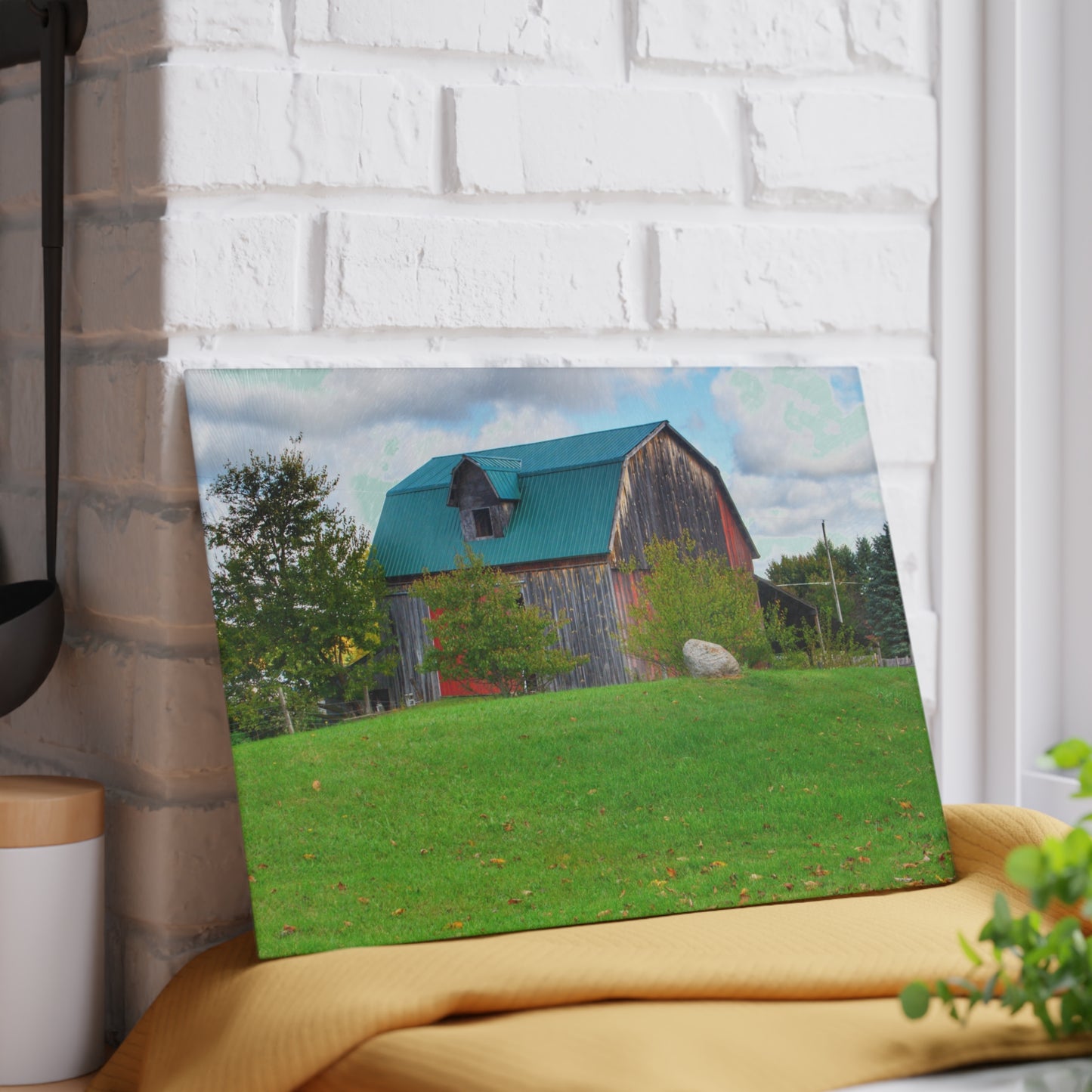 U R There Photography Frances Road Old Red II Rustic Farmhouse Tempered-Glass Cutting Board