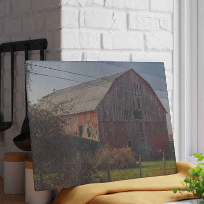 U R There Photography Dodge Road Red I Rustic Farmhouse Tempered-Glass Cutting Board