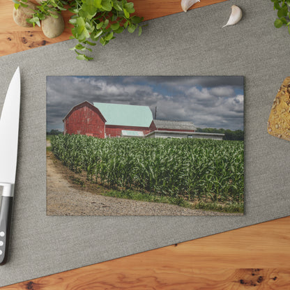 U R There Photography Millington Road Reds Rustic Farmhouse Tempered-Glass Cutting Board