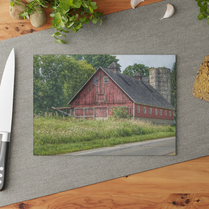 U R There Photography Metamora Red I Rustic Farmhouse Tempered-Glass Cutting Board