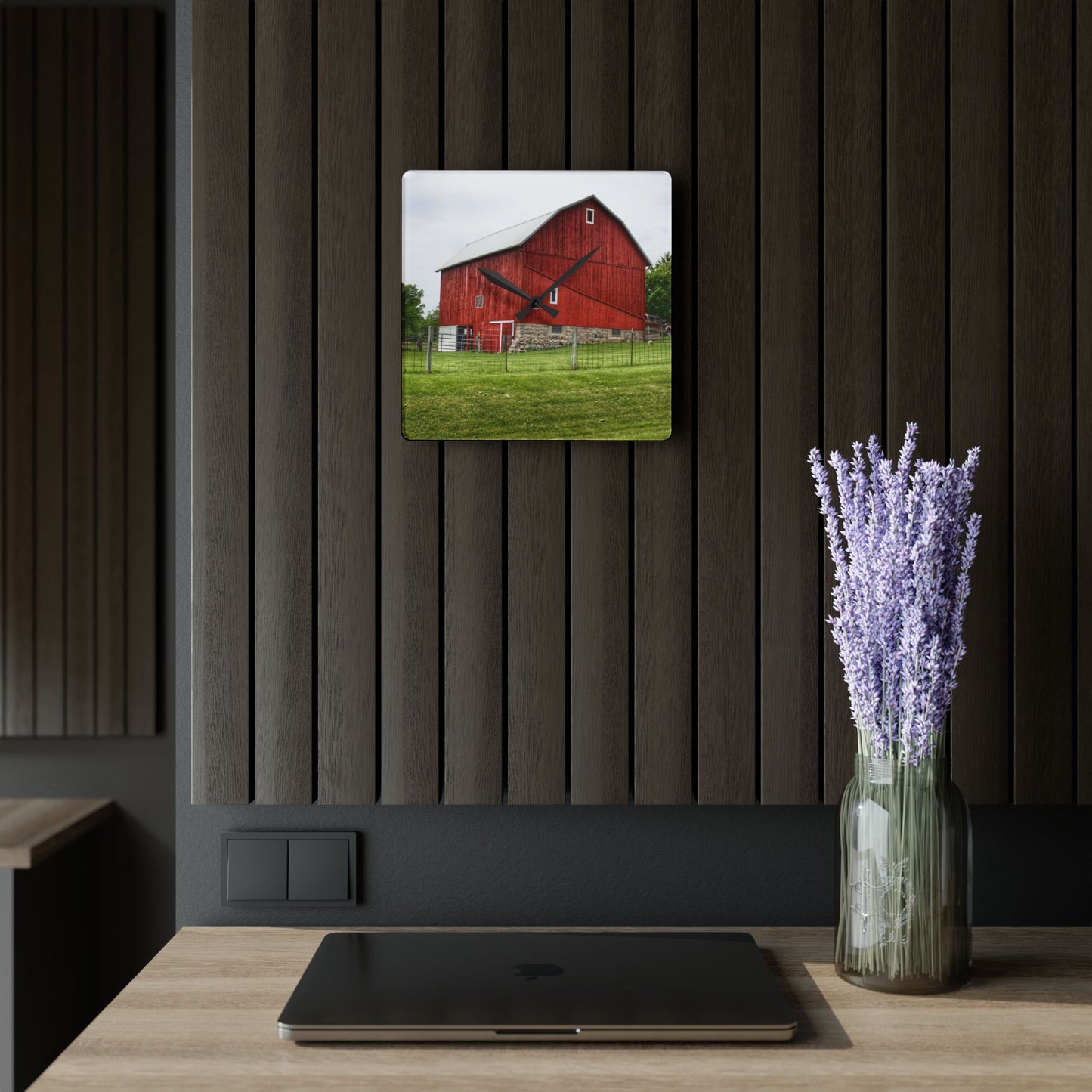 U R There Photography Elba Road Red II Rustic Farmhouse Acrylic Analog Wall Clock